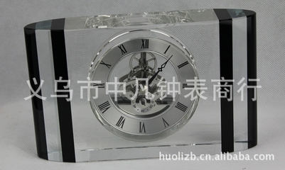 工厂直销 透视机芯水晶不锈钢材质钛金座钟特价现货